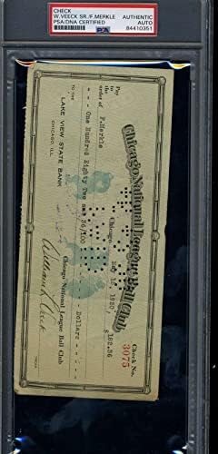 Fred Merkle PSA DNA Cert potpisao 1920 Chicago Cubs Check Check Autograph