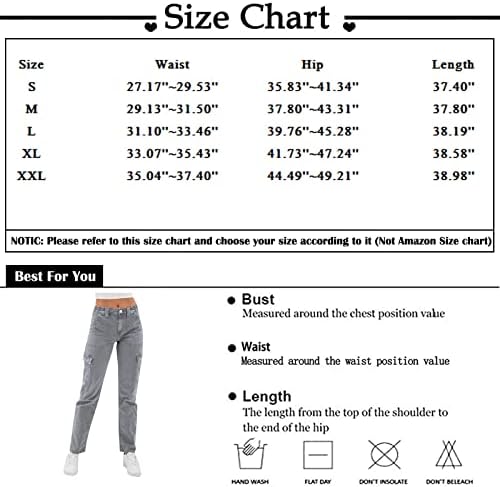 Srednji struk Ravni teretni traper hlače za ženske mršave džepne traperice joggers casual solidne traperice radne odjeće