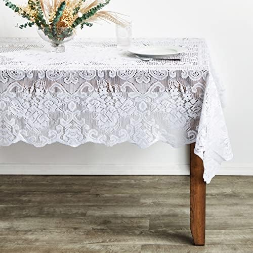 Juvale bijela čipkasta stolnjak za pravokutne stolove, vintage tkanine za svadbene stolove za prijem, večera, tuš za bebe,