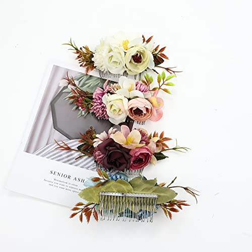 + 4 pakiranja velikih umjetnih cvjetova metalni bočni češljevi za kosu cvjetni tobogan kopče za kosu vjenčane svadbene kape