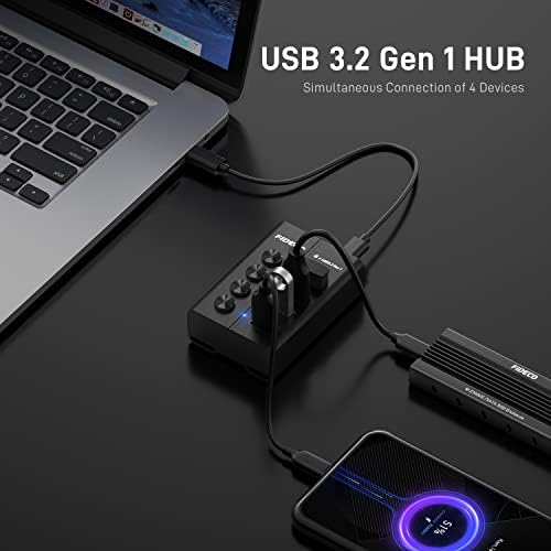 4-port USB hub s napajanjem od FIDECO, koncentrator podataka USB 3.2 Gen 1 s nezavisni prekidač za uključivanje / isključivanje