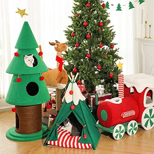 Teepee šator za male pse i mačke, šator za mačke u stilu božićnog drvca s debelim uklonjivim jastukom za unutarnju i vanjsku