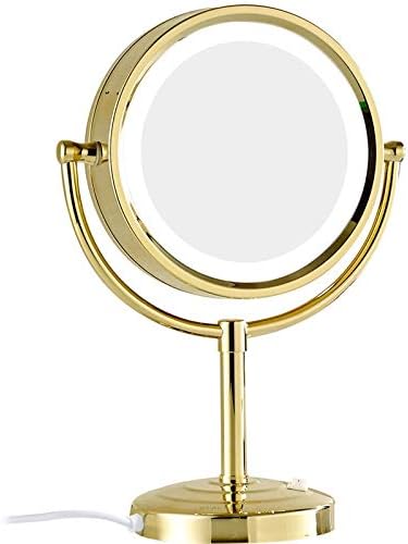 Zaahh stajaće LED ogledalo, 8 -inčni dvostrani 1x i 3x/5x/7x/10x uvećanje, mesinganski kozmetički ogledala kozmetičke ispraznosti