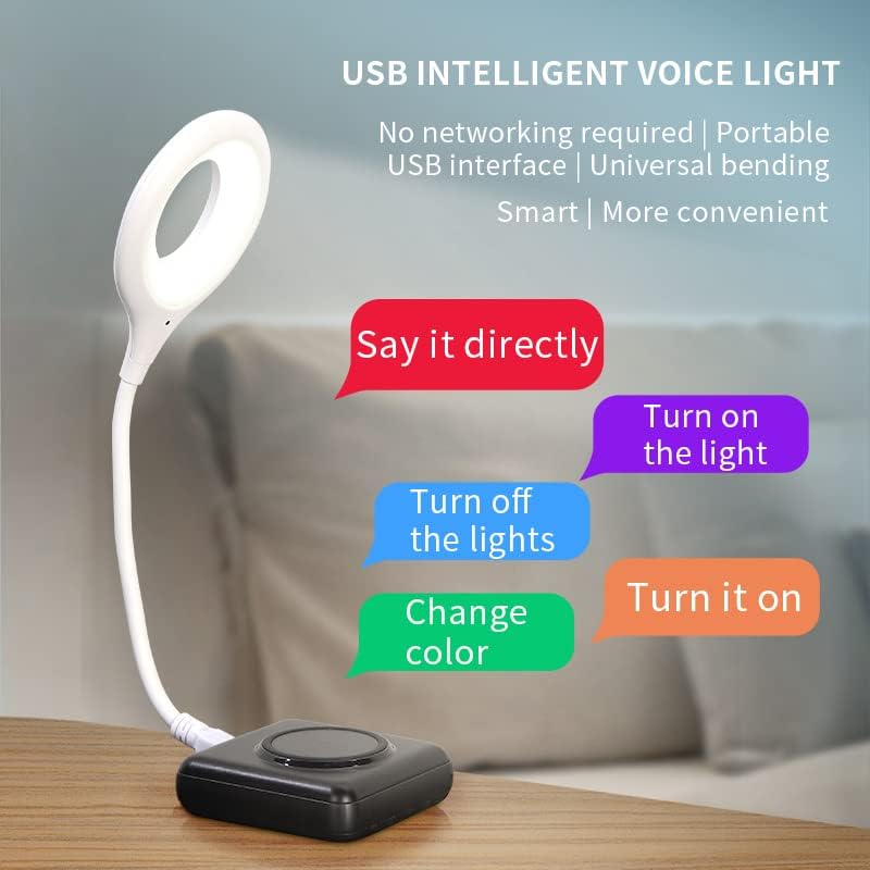 Zampam USB glasovno upravljanje noćnim svjetlom, pametna svjetiljka za čitanje s fleksibilnim guskama za spavaću sobu, kupaonicu,