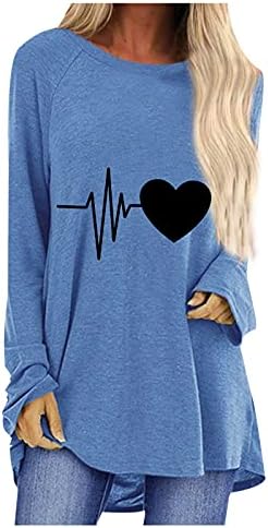 O-Neck Fashion Casual Heartbeat Love Print labava tunika Dugi rukavi Čvrsti vrhovi za žene majice bluza solf dukserica