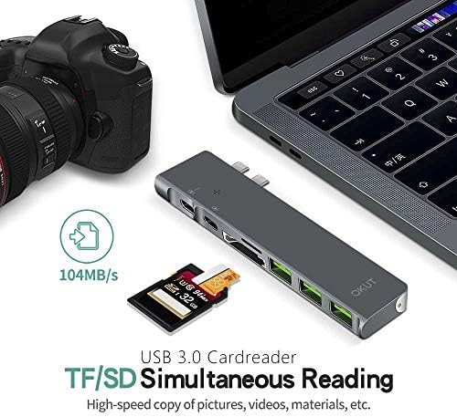 Adapter OKUT USB C Hub MacBook Pro - hub Type C sa port Ethernet, 4K USB C - HDMI, 2 USB 3.0, uređaj za čitanje kartice SD
