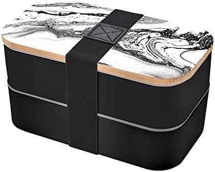 Crno -bijeli mramorni ručak Bento kutija s nadograđenim podesivim remenom, spremnik za hranu za višekratnu upotrebu, bez