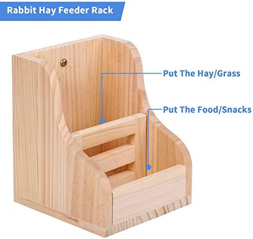 Hranilica za zečeve od 2 u 1 DVONAMJENSKI drveni dozator za travu i hranu, drveni držač za jaslice za zeca, činčila zamorca,