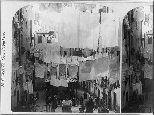 PovijesnaFindings Foto: Javno pranje, Genova, Italija, domaći život, rublje, linije odjeće, C1902