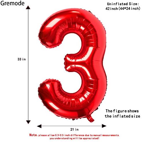 Crveni 3 baloni, 40 -inčni ukrasi za zabavu na foliji za rođendan isporučuju helij mylar digitalni baloni