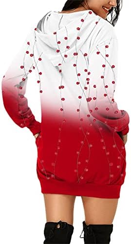 Božićne haljine od džempera za žene, modni ležerni Božićni džemperi s džepom i printom, Duksevi s kapuljačom s dugim rukavima,