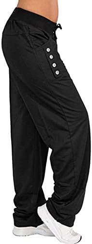 Zlovhe široke hlače za noge za žene, teretne hlače vrećaste pamučne lanene hlače džep casual struga elastični struk ravne