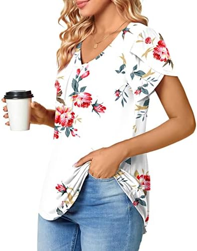 Ženska bluza od tunike, košulje s geometrijskim printom, vrhovi u boji, Ležerne majice kratkih rukava s gumbima, Okrugli