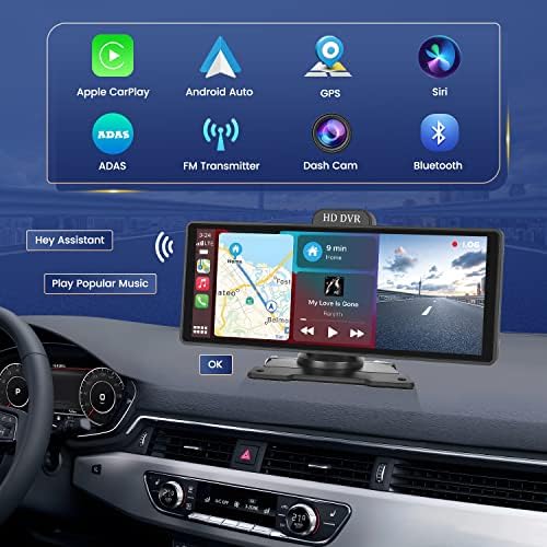 Prijenosni automobil stereo bežični Apple CarPlay Android Auto, 10,3 inčni HD IPS zaslon osjetljivog automobila s prijenosnim