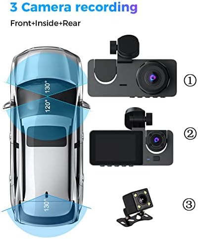 Smart Dash kamera, 1080p HD 170 °+140 ° širokokutna kamera širokog kuta, 3 kanal prednja i stražnja iznutra, ir noćni vid