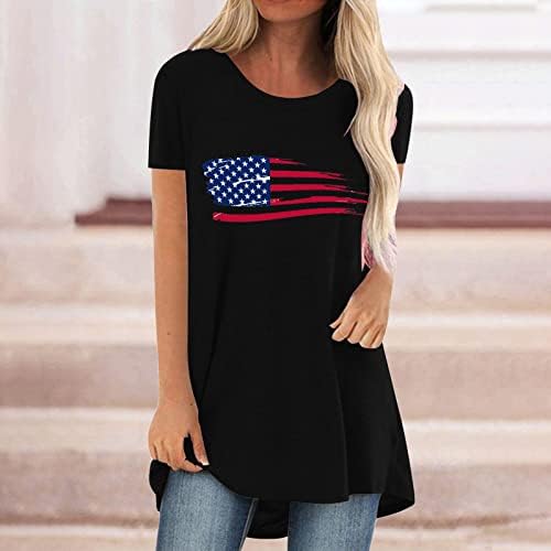 Majice 4. srpnja, Ženske košulje, tunika kratkih rukava s okruglim vratom, prugasti vrhovi s američkom zastavom, domoljubna