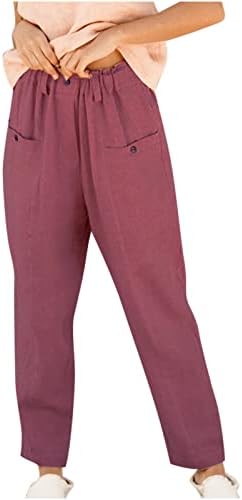 CHGBMOK ženske elastične dnevne hlače pamučne hlače od pamučnih lanenih hlača s džepovima casual labave palazzo hlače širokim