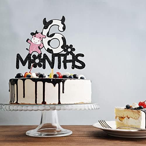 Innoru 6 mjeseci torta Topper krava znak, dječji tuš, domaće životinje 6 mjeseci 1/2 ukrasa za rođendanske zabave, djevojčice