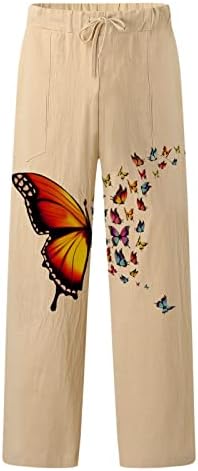 Meymia muške pamučne lanene hlače casual srednjeg uzdizanja leptir tisak labave fit struka struka harem hlače trenirke