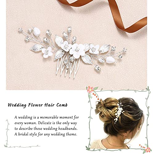 Srebrni češalj za vjenčanu kosu, češalj za vjenčanje s cvijetom i sjajnim kristalima, pribor za kosu za žene i djevojke