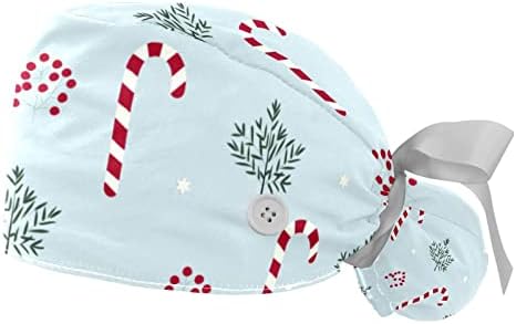 2 PCS Bouffant poklopac s gumbom torbica za konjski rep pamuk Radni šešir Zupka Podesive kirurške kape božićna trska