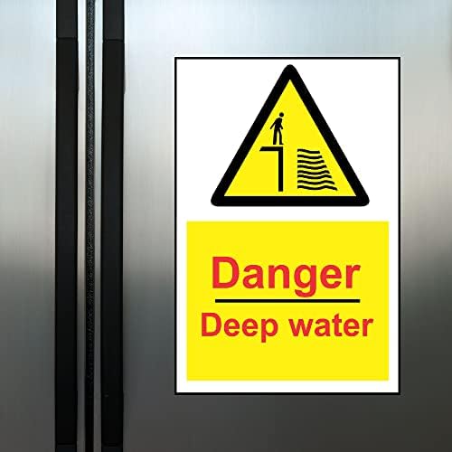 Naljepnica - Upozorenje - 1x Opasnost duboka voda znak 7,87x11,8 UN -orednik za ured - Tvrtka - Škola - Hotel - za vašu sigurnost