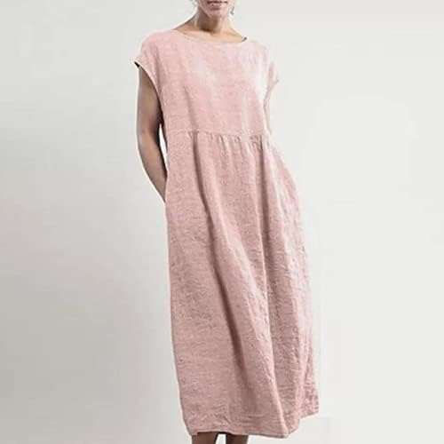 Maxi haljina za žene, žensko ljeto ležerna čvrsta boja bez rukava bez ikakvog džepa za šivanje pamučne lanene haljine