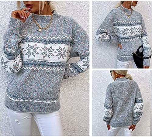 UODSVP Ženski džemperi pletena božićna snježna pahuljica Pola kornjača džemper pleteni kabel