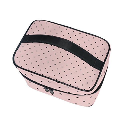 Kozmetičke torbe crna mala polka točka ružičasta pozadina PU kožna organizator šminke za žene tinejdžerice