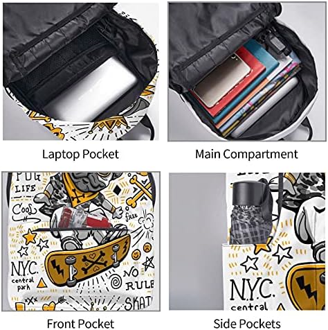 Fehuew od 16 -inčnog ruksaka crtanog filmova lubanje laptop ruksak puni tiskani školski torba za torba za rame za putovanja