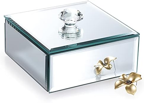 Kutija za nakit od srebrnog stakla s kristalnom ručkom četvrtasti organizator drangulija Futrola za škrinju s blagom klasična