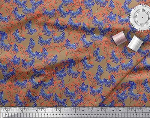 Pamučna Pletena tkanina od 58 inča u akvarelu lišće i bobice u boji