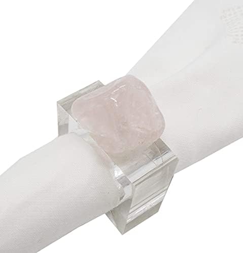 Fennco Styles Pink Quartz kristalni salveti prstenovi, set od 4 - Državnici prirodnih stijena za kućni dekor, blagovaonski