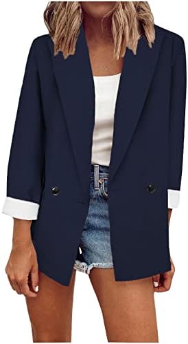 Ženske plus veličine dvostruke grudi, lagani džepni rever s dugim rukavima V vrat za pad Business Blazer Cardigans