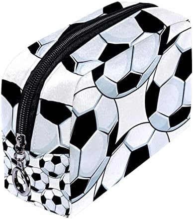 Mala torba za šminkanje, kozmetički organizator s patentnim zatvaračem za žene i djevojke, crno -bijeli nogomet