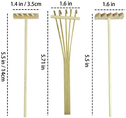 AUEAR, Set od 3 mini грабель za pijeska Zen, Bambus vrt posudu za pijesak, Grablje-alati za kućnu uredski stol