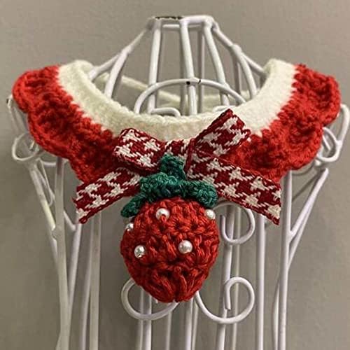 MENGK ručno izrađeni pleteni ogrlica za kućne ljubimce mačji pas ogrlica Crochet Slatka šal bib crvena jagoda kućnih ljubimaca