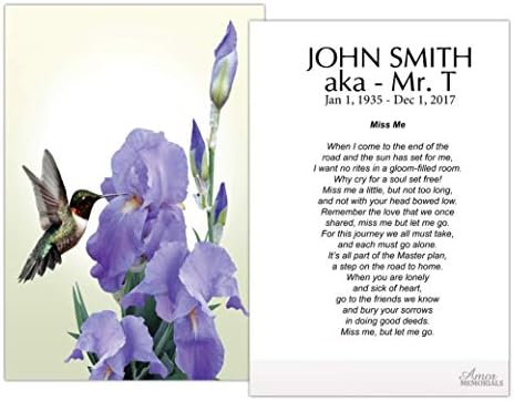 Pogrebne pogrebne molitvene kartice 91188 hummingbird i cvijet irisa