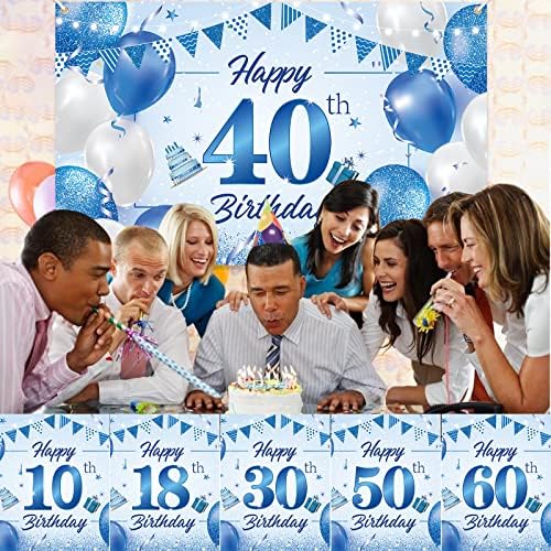 pozadina s natpisom za 40. rođendan, Ukrasi od 40 inča, plava i bijela pozadina od tkanine za 40. rođendan za muškarce i