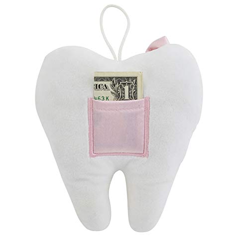 Stephan baby plišani vilinski jastuk u obliku zuba, bijeli s ružičastim lukom, 5 1/2 inča