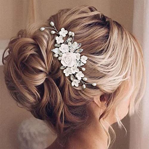 Nevjesta cvijet vjenčanje češalj za kosu srebrni list Kristal vjenčanje barrette biser Pribor za kosu za žene i djevojke