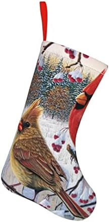 Božićne čarape, crvene kardinalne ptice zimski snježni božićna čarapa, božićni viseći ukrasi bombon poklon torbe za praznični