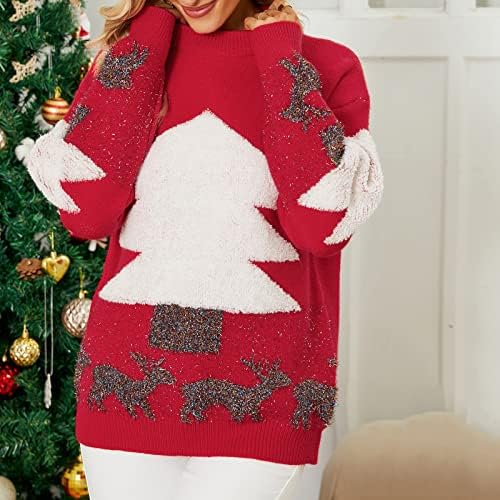 Ženski džemper za božićno drvce pulover ženske božićne jelene print pletiva džempera Jumper vrhovi dugi rukav O-Neck kaput