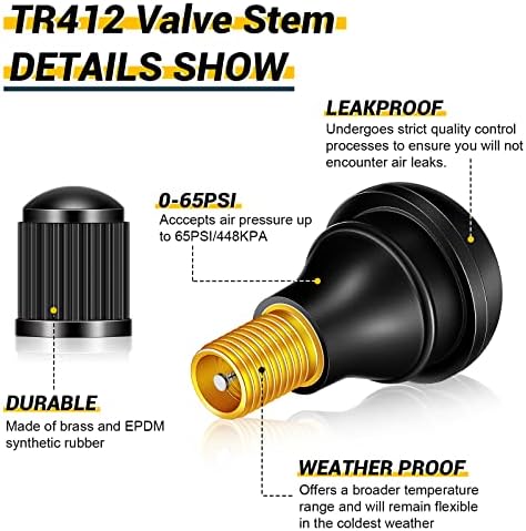 150 PCS TR412 gumeno pucanje u stabljikama ventila za ventile bez cijevi, stabljike naplate zamka za zamjenu ventila za gume