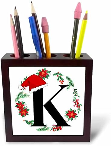 3-inčni Božićni monogramski inicijal sa šeširom Djeda Mraza i držačima za olovke u obliku vijenca