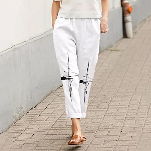 Meyya ženske pamučne lanene hlače, 2023. Ljetne žene visoki struk udobna čvrsta boja tanka fit konusnih obrezanih hlača s