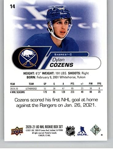 2020-21 Gornja paluba NHL Star Rookies Box Set 14 Dylan Cozens RC Rookie Buffalo Sabers NHL Hockey Base Trading Card