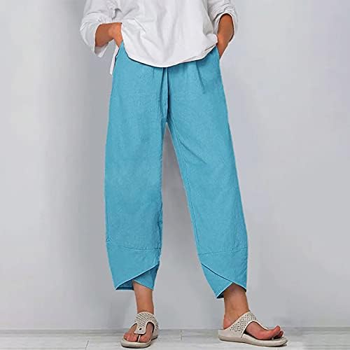 Mtsdjskf pamučne lanene hlače Žene, palazzo elastični-stručni ljetni platneni hlače s džepovima ženske poslovne hlače
