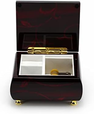 Zapanjujuća burgundska kutija s top glazbenim nakitom s umjetničkim cvjetnim motivom - Mnogo pjesama za odabir
