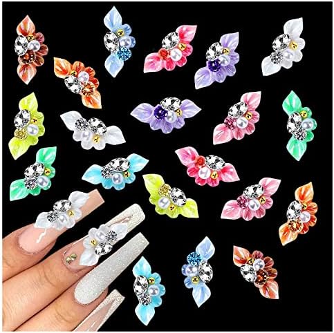 20pcs čari noktiju za akrilne nokte, 3D cvjetni čari za nokte dragulje, sjajni kristalni dijamanti za nokte dragulj manikira